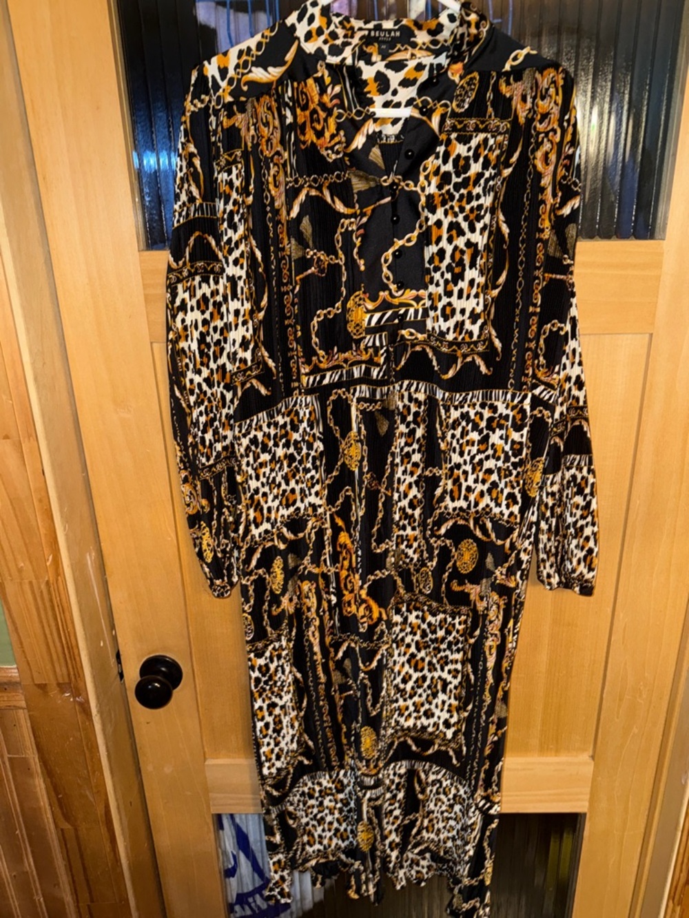 Beulah Style Animal Print Ruffle Tiered Long Sleeve Dress  Size L/XL